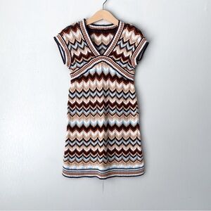 Retro Y2K GAP Chevron Print Short Sleeve Knit Sweater Dress